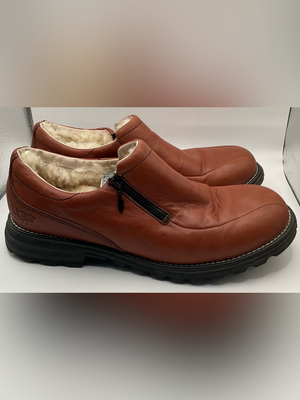 UGG Women's Brown Leather Zip-Accent Slip-Ons